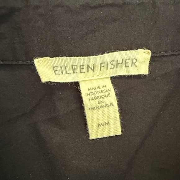 Eileen Fisher Organic Poplin Collared Short Shirt - Black - Size Medium - Picture 6 of 13